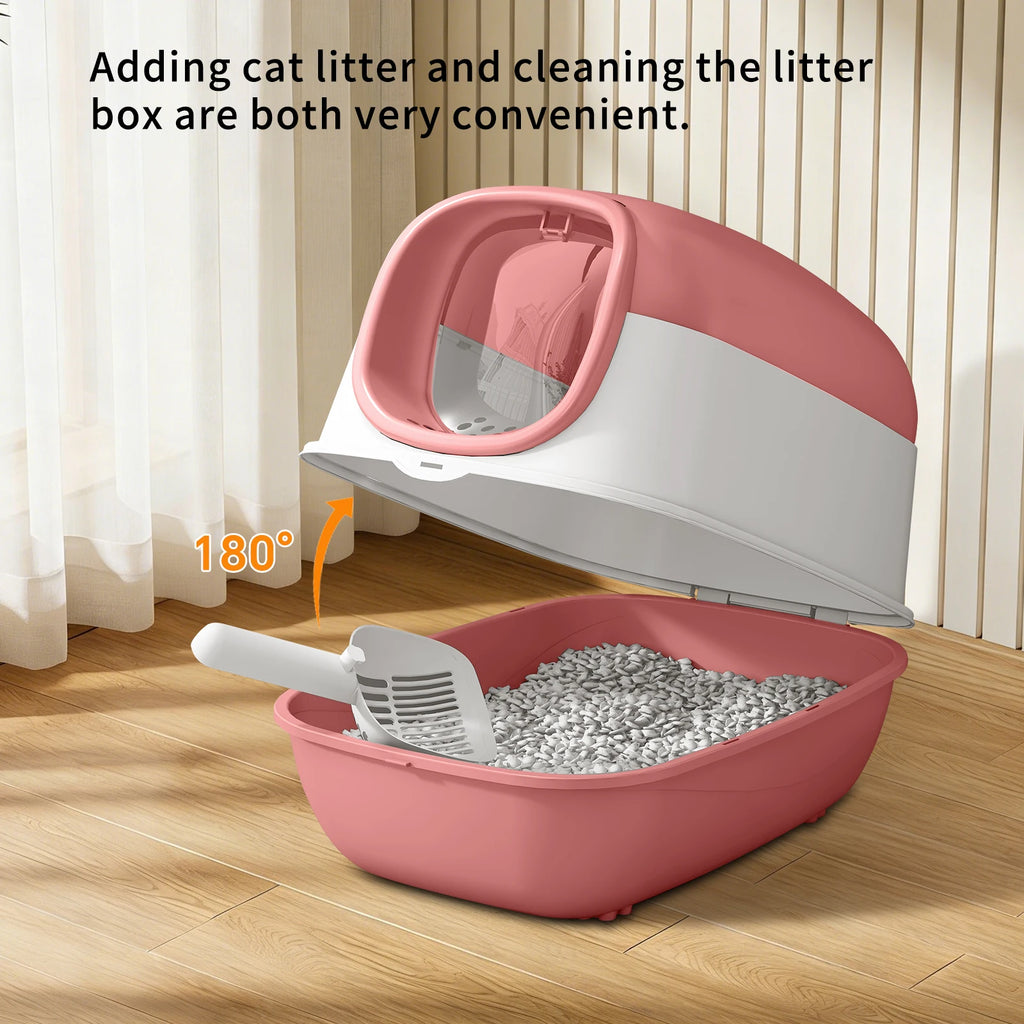 Switchable Open/Semi-Enclosed Cat Litter Box, Extra Large Jumbo Size for Multi-Cat Households, Splash-Proof and Anti-Tracking, Dual-Mode Over-the-Top Litter Pan, Low-Entry for Easy Cleaning, Suitable for Cats of Different Siz Whispering Desires Shoppe