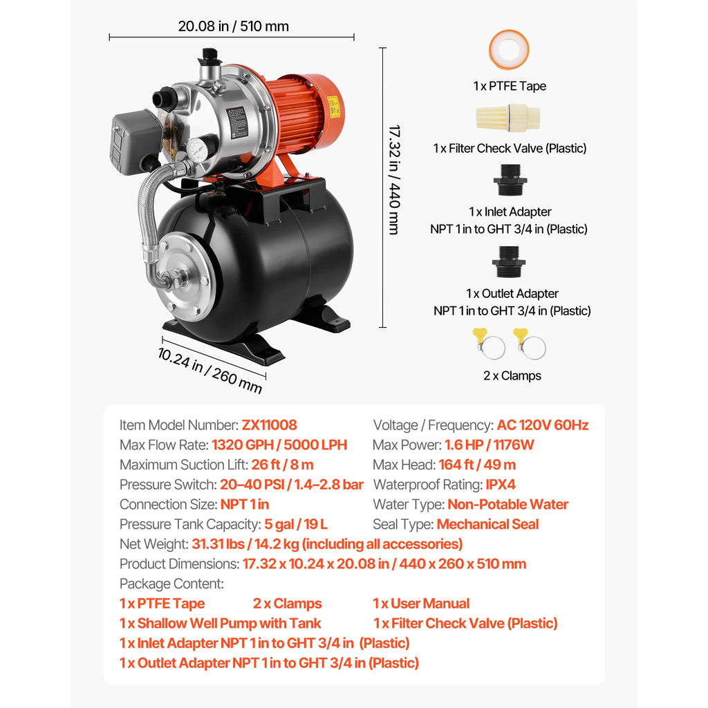 SucceBuy 120V Shallow Well Pump with Pressure Tank