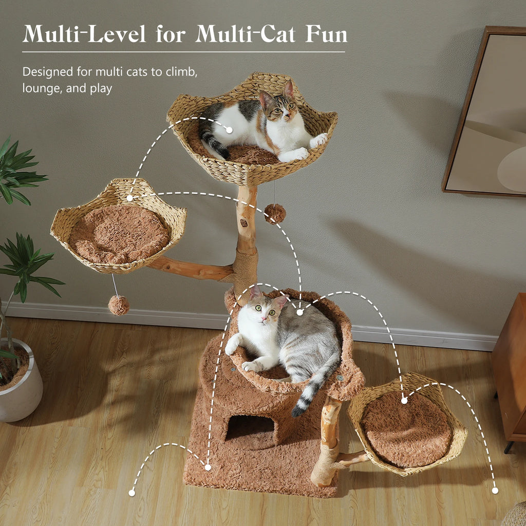Flower Cat Tree with Wicker Basket Bed