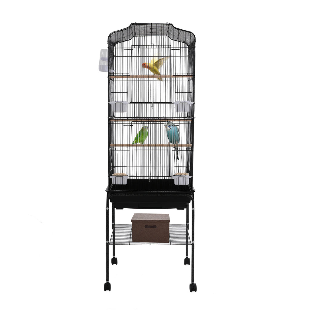 Bird Cage with Rolling Stand & Feeding Bowls