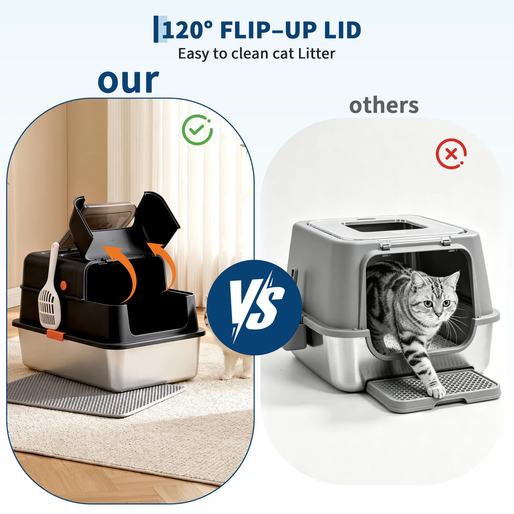 Enclosed Stainless Steel Cat Litter Box with Scoop