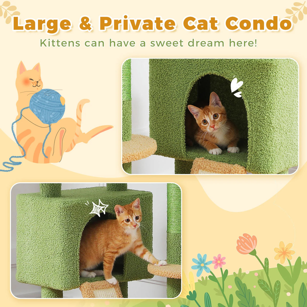 Cactus Cat Tree Floor to Ceiling Cat Tower with Sisal Scratching Post,Comfortable Hammock for Multi-Cat Homes,Cat Accessories Whispering Desires Shoppe
