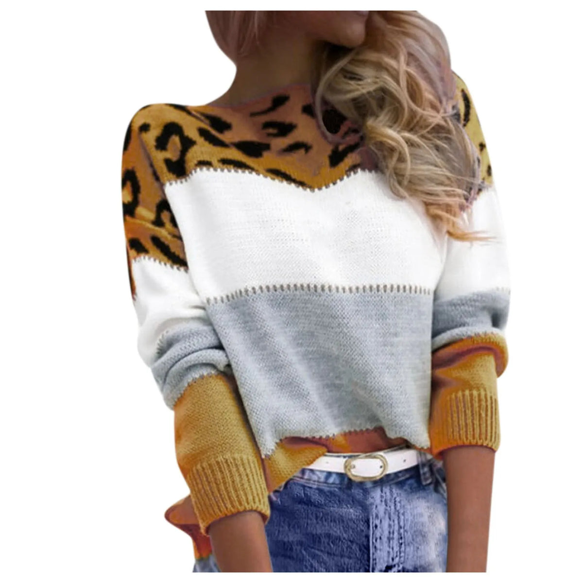 Women Sweaters Contrast Leopard Color Pullovers Loose Autumn Winter Long Sleeve Sweater Jumper Pull Femme Knitwear Oversized Dsers