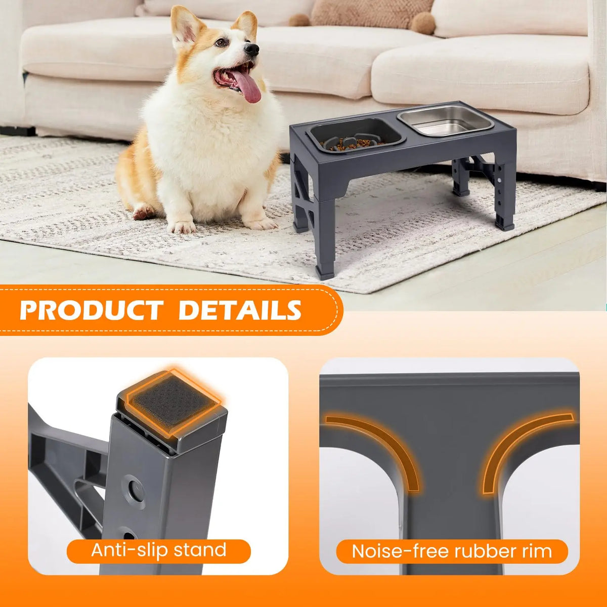 Adjustable Elevated Slow Feeder & Water Bowl Stand