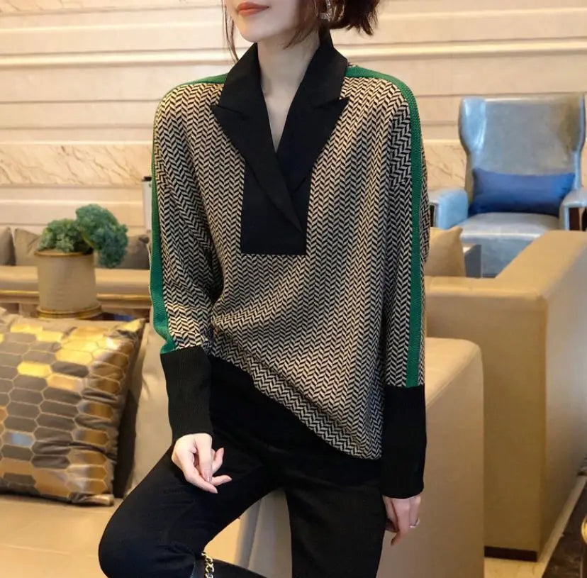 Women's Contrast-Color High-Neck Sweater