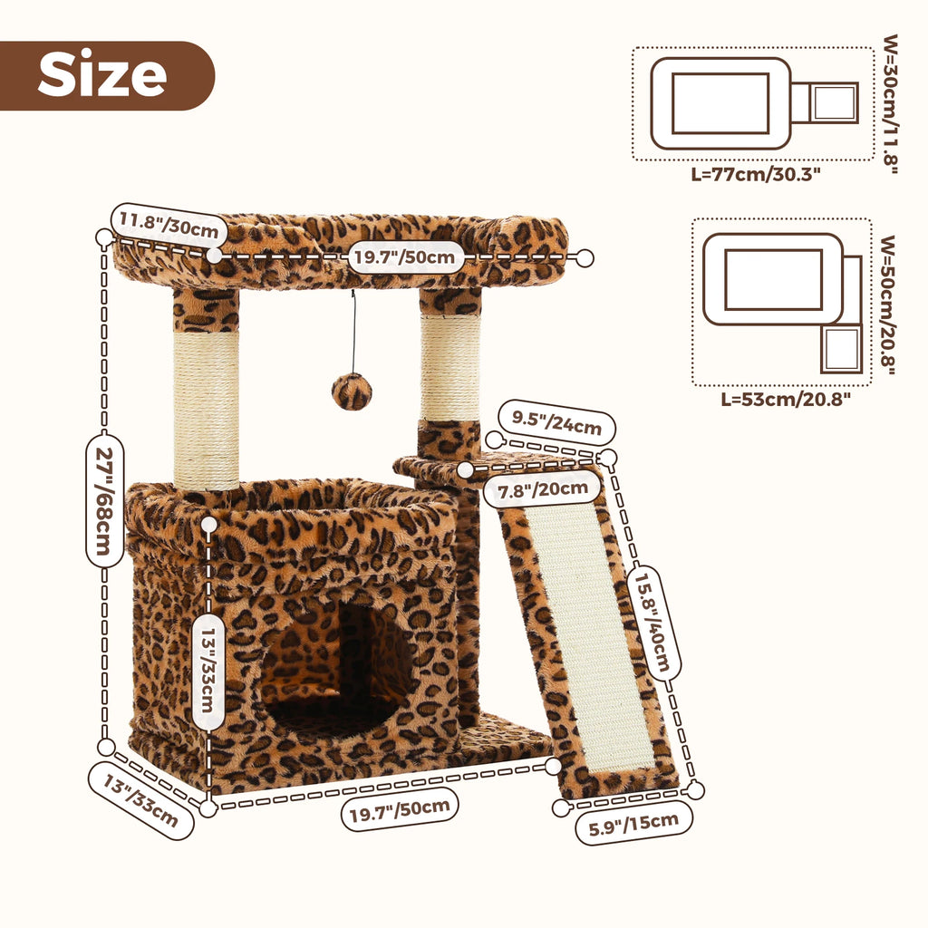 27" Cat Tree with Condo, Perch & Scratching Post