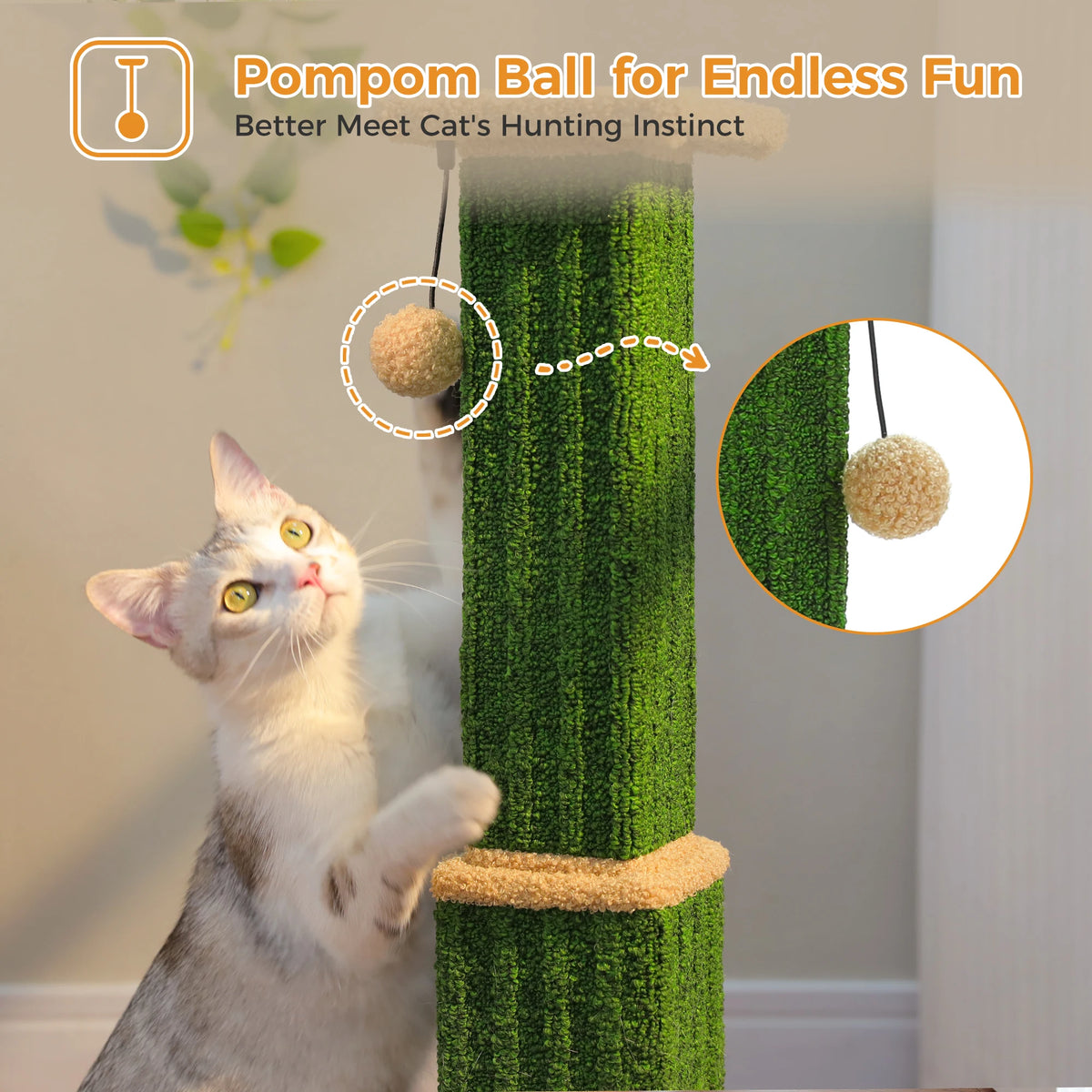 Tall Sisal Cat Scratching Post with Dangling Ball