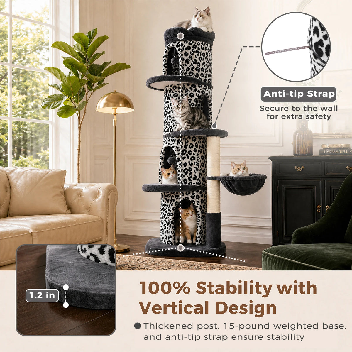 Large Cat Tree with Multiple Condos & Flower Bed