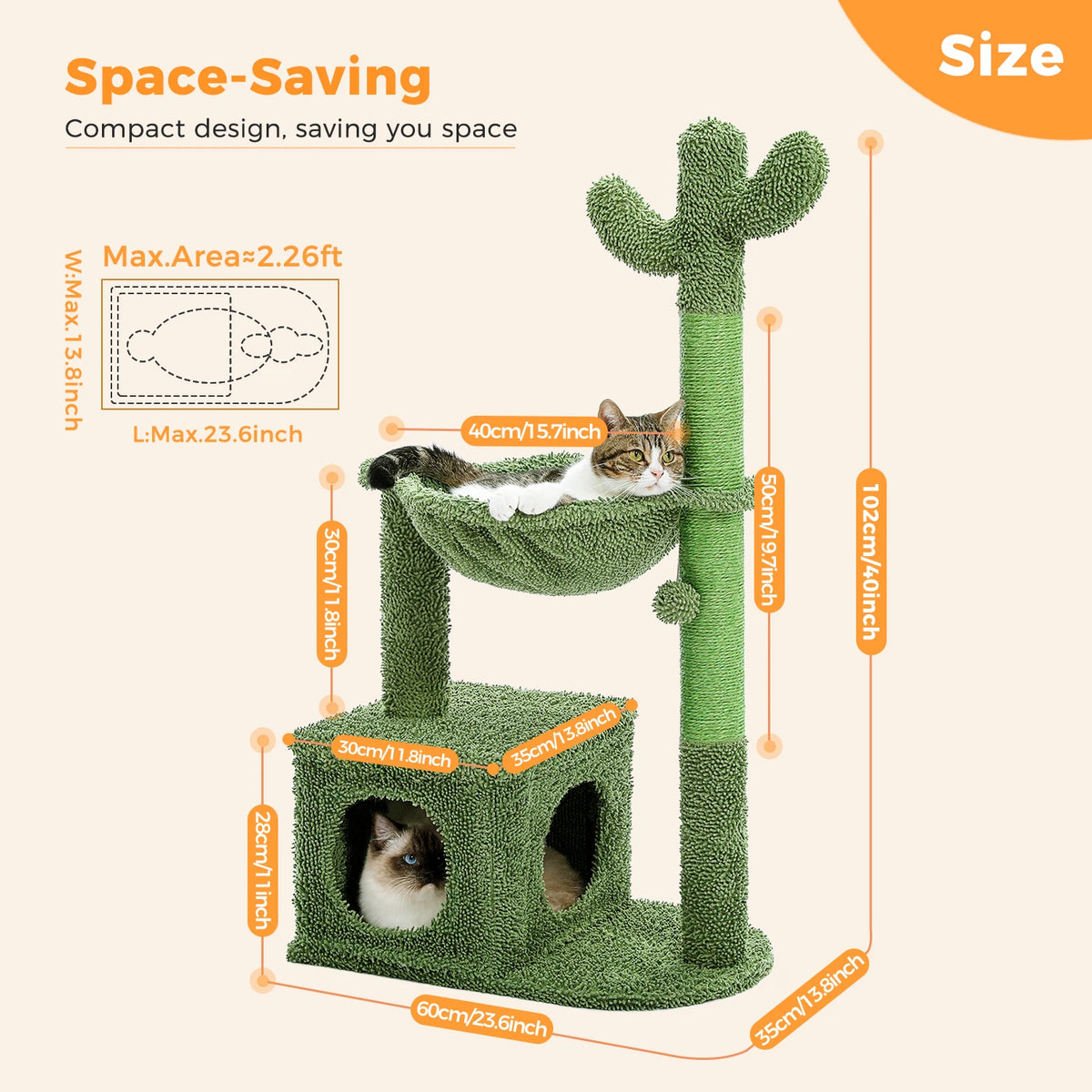 Cactus Cat Tree Small Cat Tower with Spacious Condo,Cozy Hammock,Dangling Ball,Scratching Post Cat Accessories for Indoor Cats Whispering Desires Shoppe
