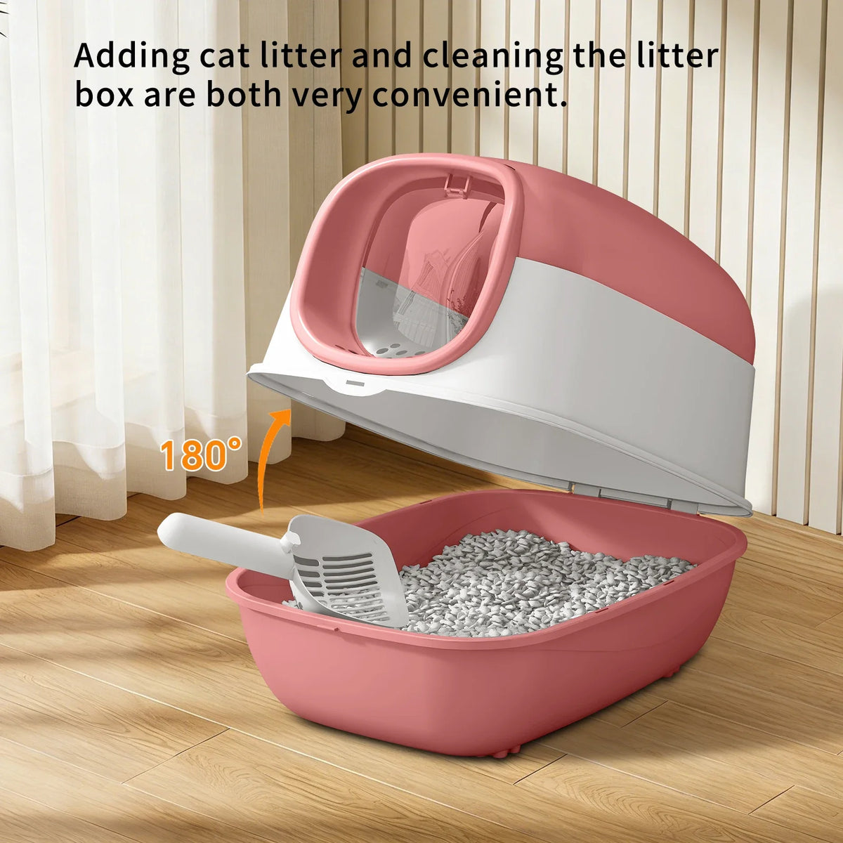 Switchable Open/Semi-Enclosed Cat Litter Box, Extra Large Jumbo Size for Multi-Cat Households, Splash-Proof and Anti-Tracking, Dual-Mode Over-the-Top Litter Pan, Low-Entry for Easy Cleaning, Suitable for Cats of Different Siz Whispering Desires Shoppe