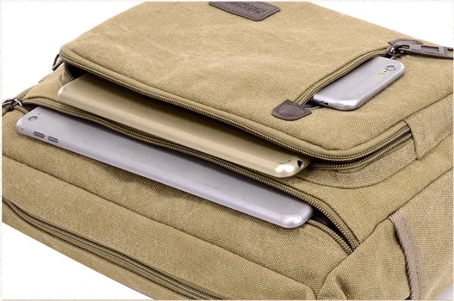 Unisex Canvas Multi-Pocket Crossbody Satchel