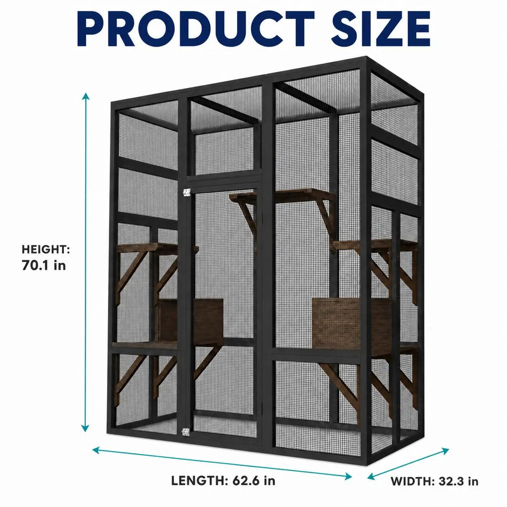 70" Wooden Outdoor Catio with Platforms & Rest Boxes