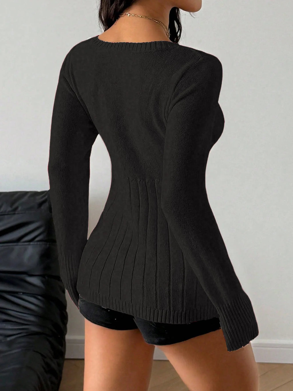 Women Square Neck Button Front Knit Top, Cable Knit Slim Fit Long Sleeve Blouse Whispering Desires Shoppe