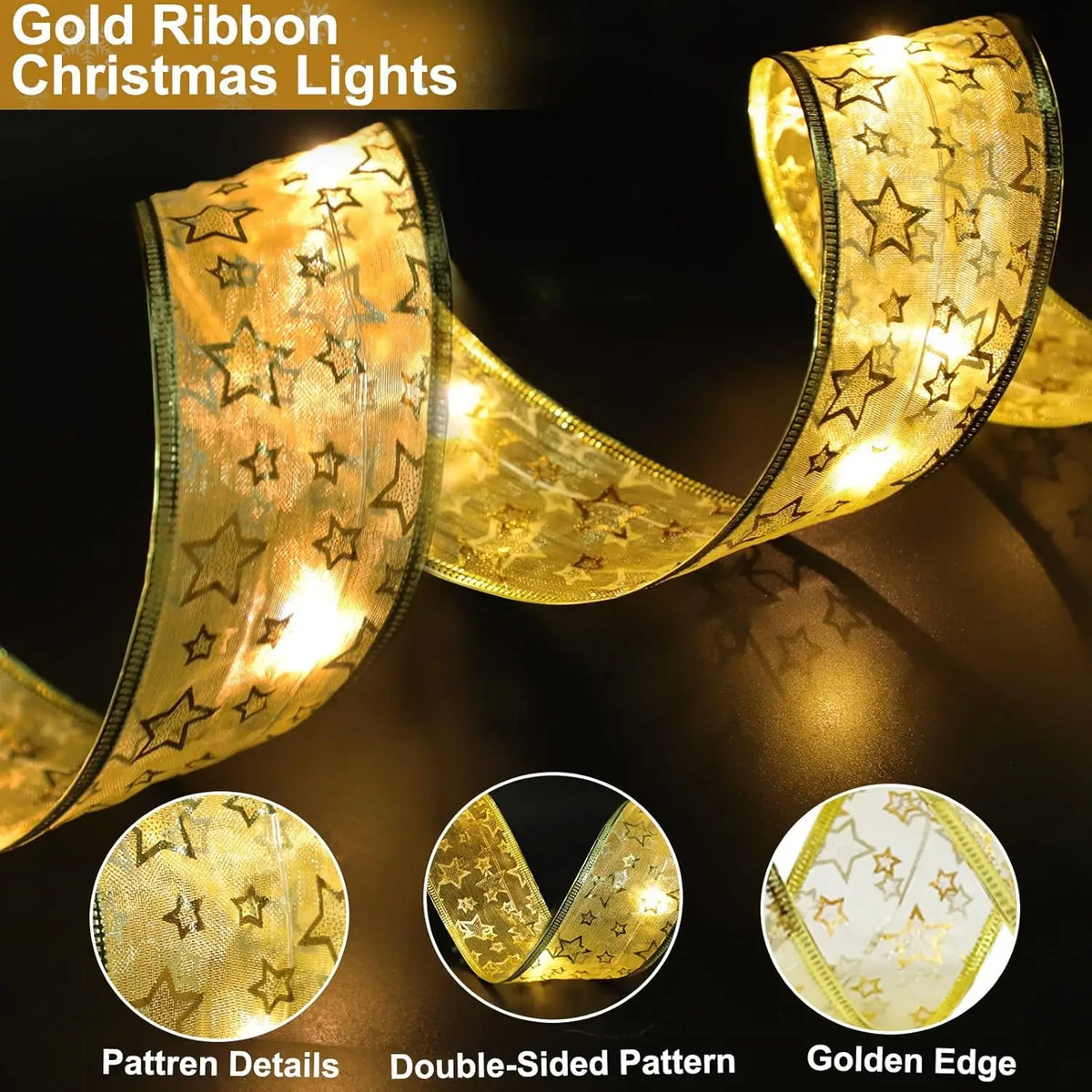 Christmas Ribbon Fairy Lights, 3 m or 5 m