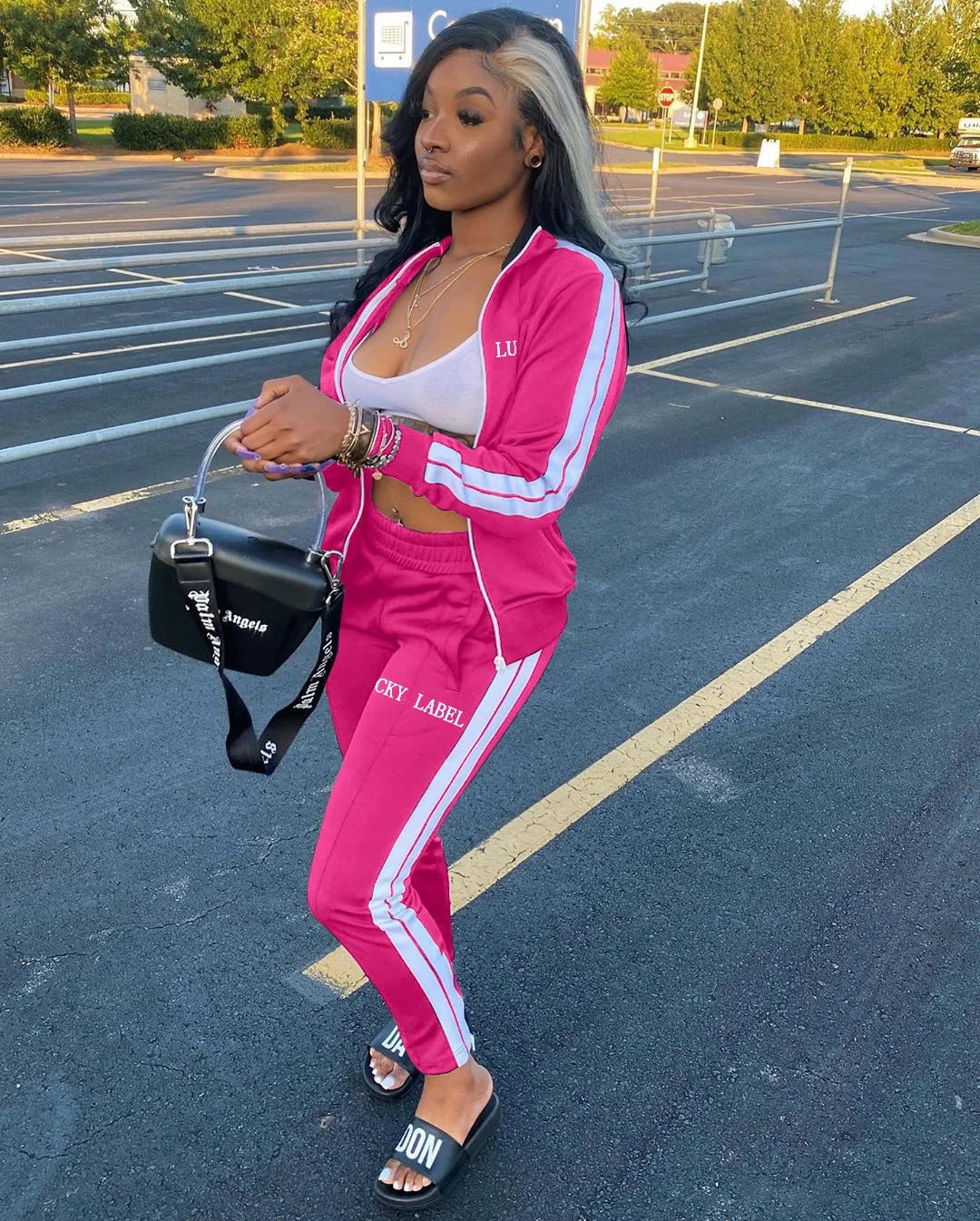 Women's Embroidered Zip-Up Top and Pants Set