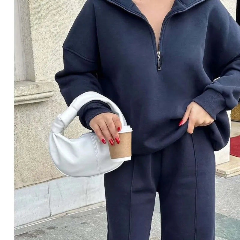 Women's Long-Sleeve Collared Top and Pants Set