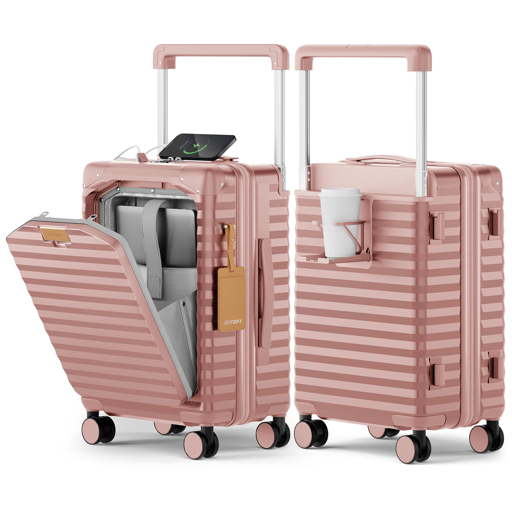 20 inch Front-opening Carry-on Luggage Suitcase with Cup Holder, TSA Lock, Spinner Wheels Whispering Desires Shoppe