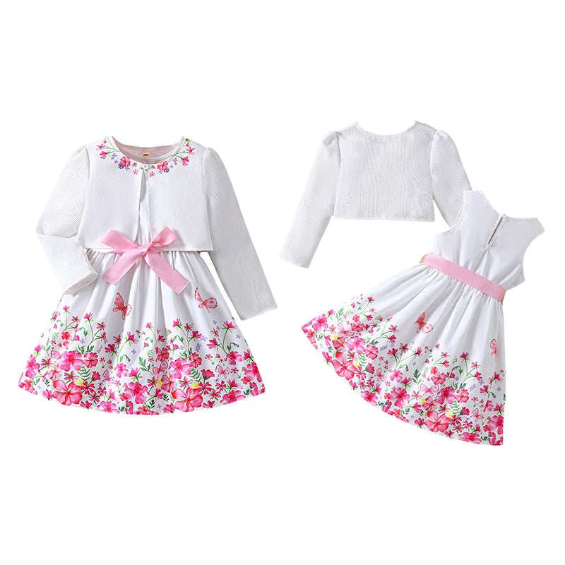 Kids Casual Clothing Sets Outfits for Girls Spring Summer Toddler Floral Print Long Sleeve Coat Tank Dress Children 2 3 4 5 6 7 Whispering Desires Shoppe