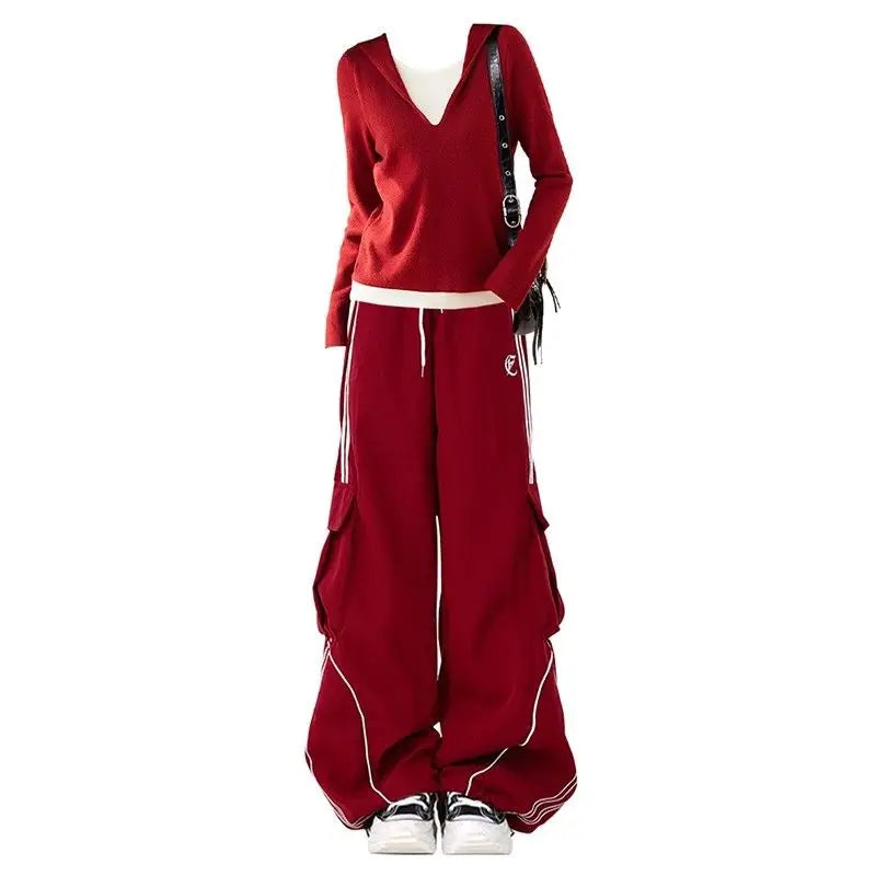 Women's Layered-Look Hooded Top and Cargo Pants Set
