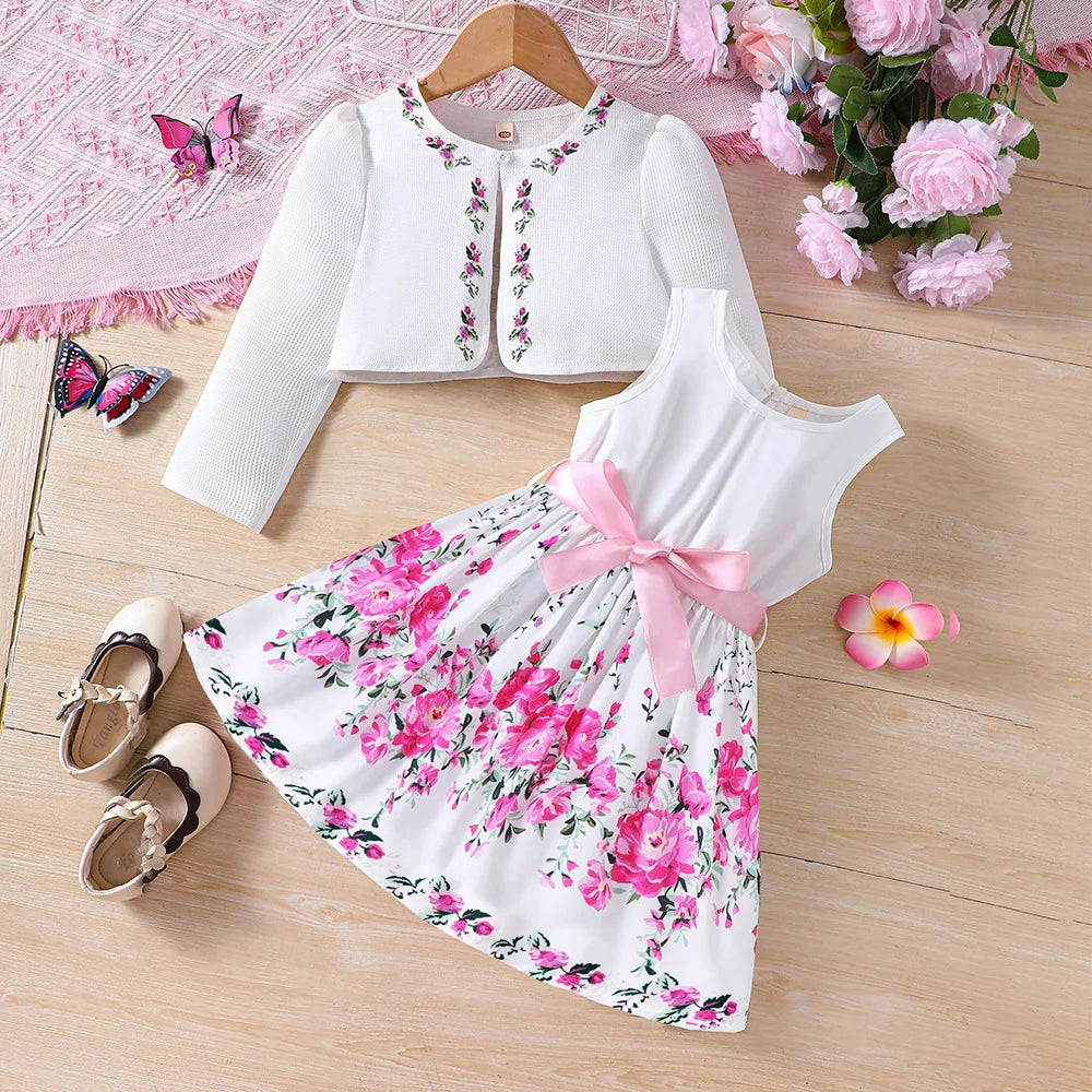 Kids Casual Clothing Sets Outfits For Girls Spring Summer Toddler Floral Print Long Sleeve Coat Tank Dress Children Clothes Whispering Desires Shoppe