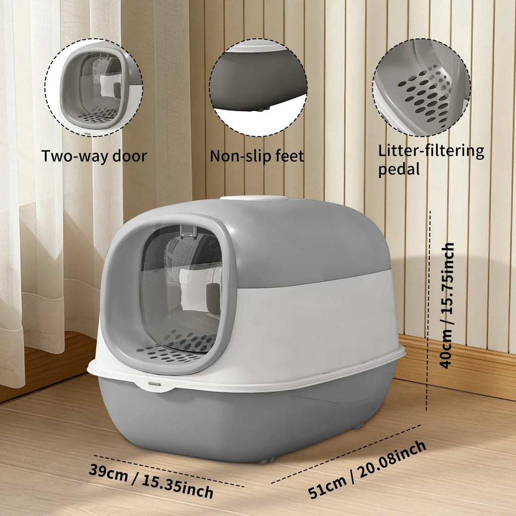 Switchable Open/Semi-Enclosed Cat Litter Box, Extra Large Jumbo Size for Multi-Cat Households, Splash-Proof and Anti-Tracking, Dual-Mode Over-the-Top Litter Pan, Low-Entry for Easy Cleaning, Suitable for Cats of Different Siz Whispering Desires Shoppe