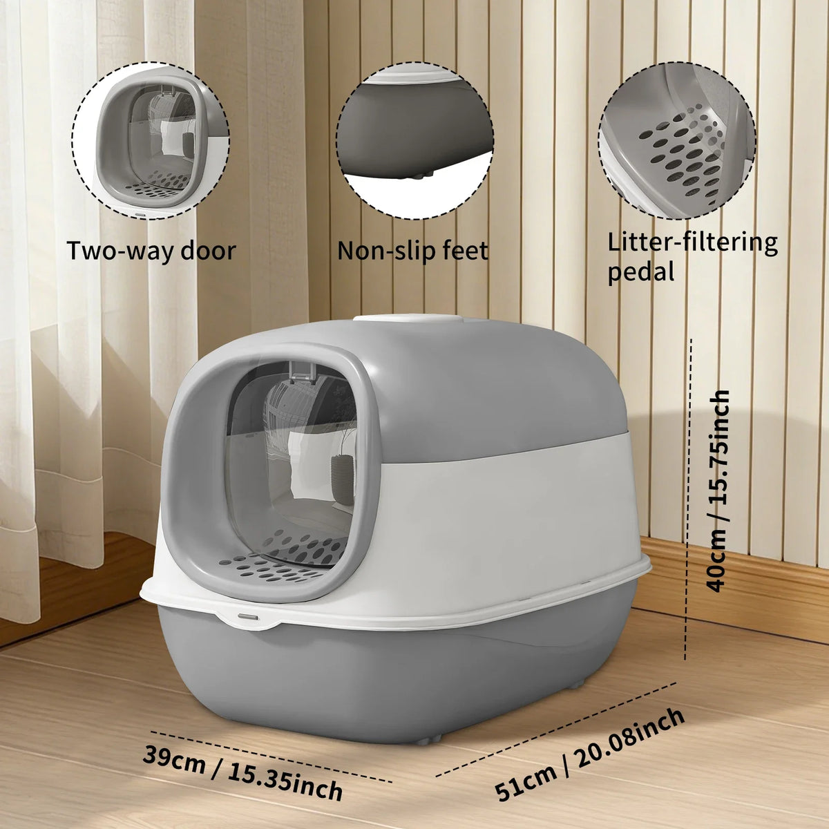 Switchable Open/Semi-Enclosed Cat Litter Box, Extra Large Jumbo Size for Multi-Cat Households, Splash-Proof and Anti-Tracking, Dual-Mode Over-the-Top Litter Pan, Low-Entry for Easy Cleaning, Suitable for Cats of Different Siz Whispering Desires Shoppe