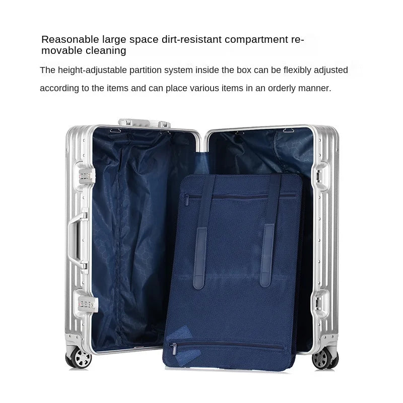 100% Aluminum Magnesium alloy Suitcase TSA Lock Metal Boardable Luggage Trolley Case Classic Glossy and Frosted Travel Suitcase Whispering Desires Shoppe