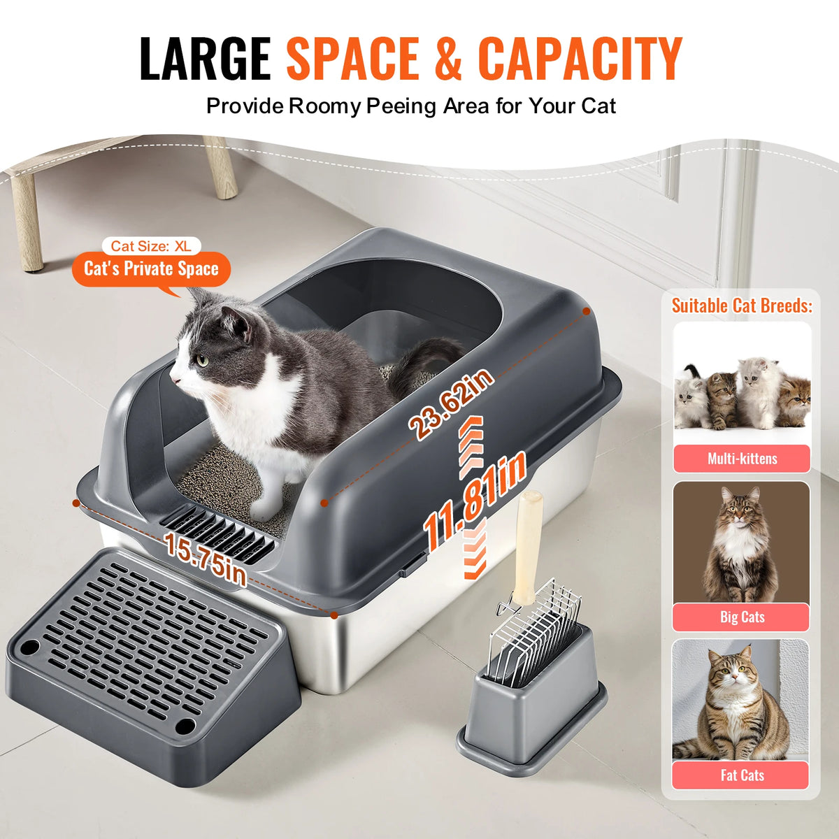 SucceBuy XM-0012 Stainless Steel Cat Litter Box
