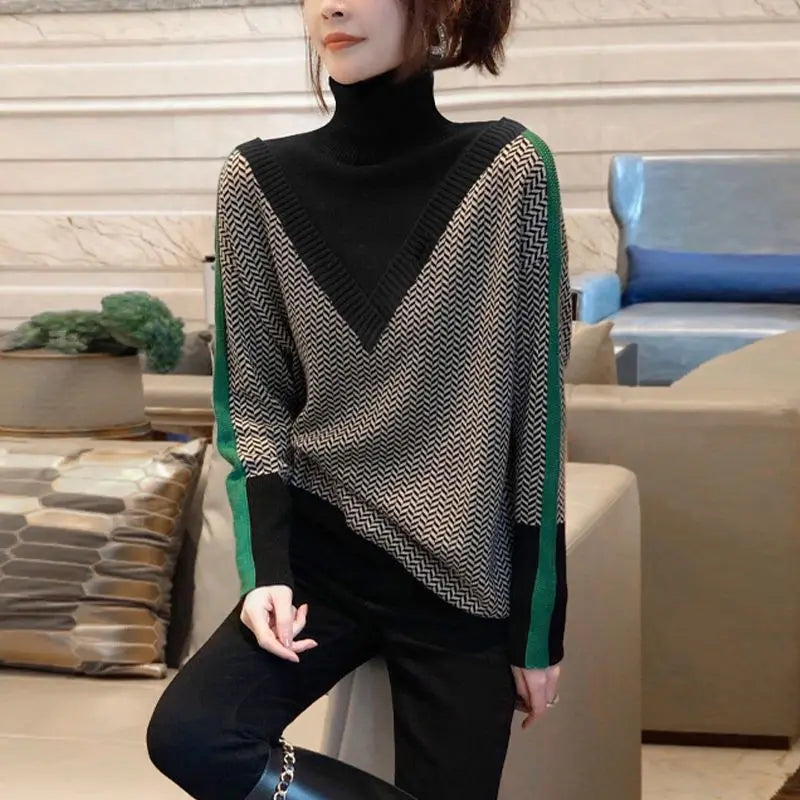 Women's Contrast-Color High-Neck Sweater
