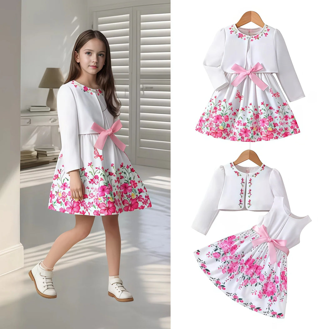 Kids Casual Clothing Sets Outfits For Girls Spring Summer Toddler Floral Print Long Sleeve Coat Tank Dress Children Clothes Whispering Desires Shoppe