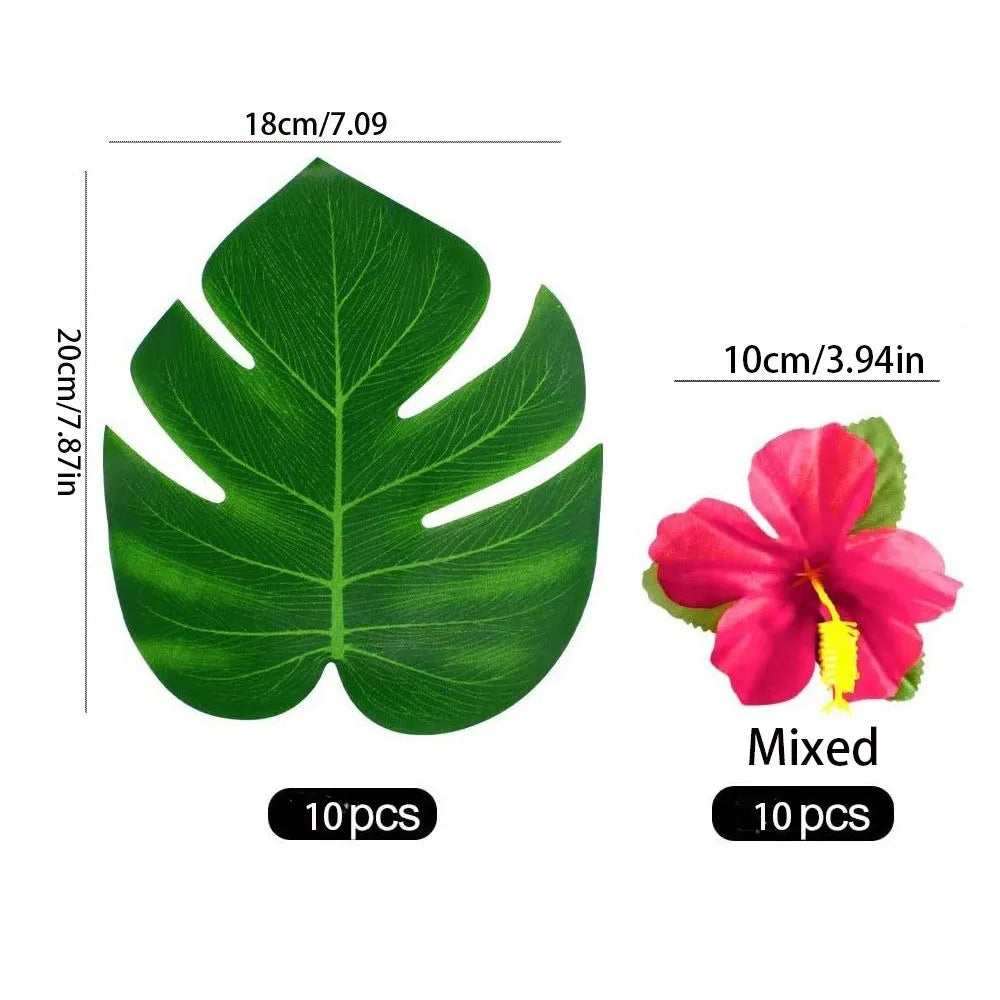 Tropical Palm Leaves & Hibiscus Flowers, 20 Pieces