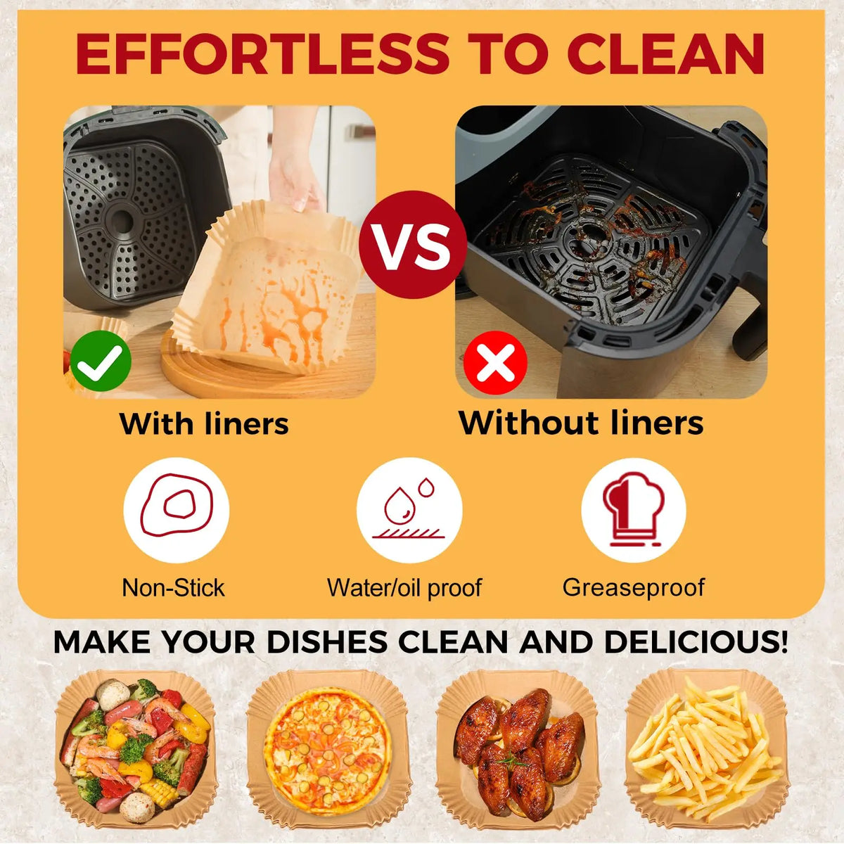 Square Parchment Air Fryer Liners, 200 Count