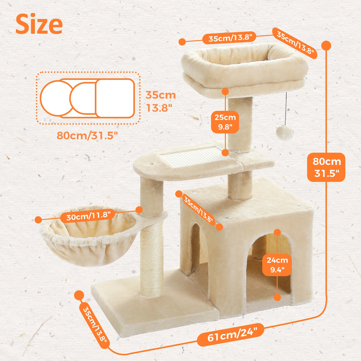 Compact Cat Tree with Removable Perch & Hammock