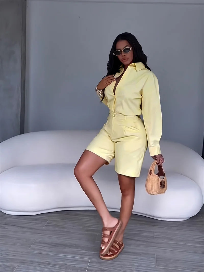 Women's Long-Sleeve Shirt and Shorts Set