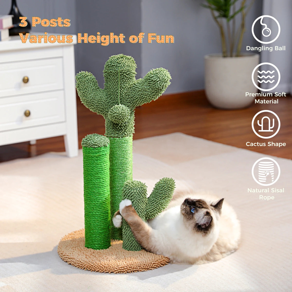 Cactus Cat Scratching Post with Three Poles
