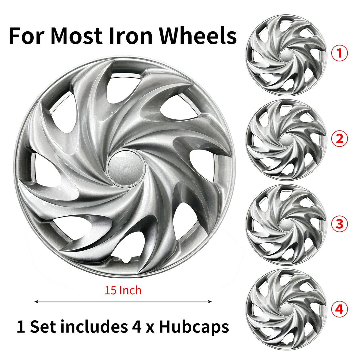 MOTENIO 15-Inch Wheel Covers – Set of 4
