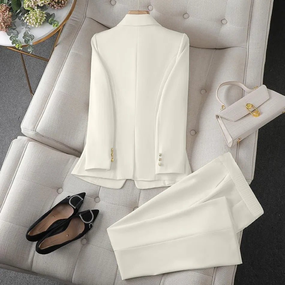 Women's Double-Breasted Blazer and Wide-Leg Pants Set