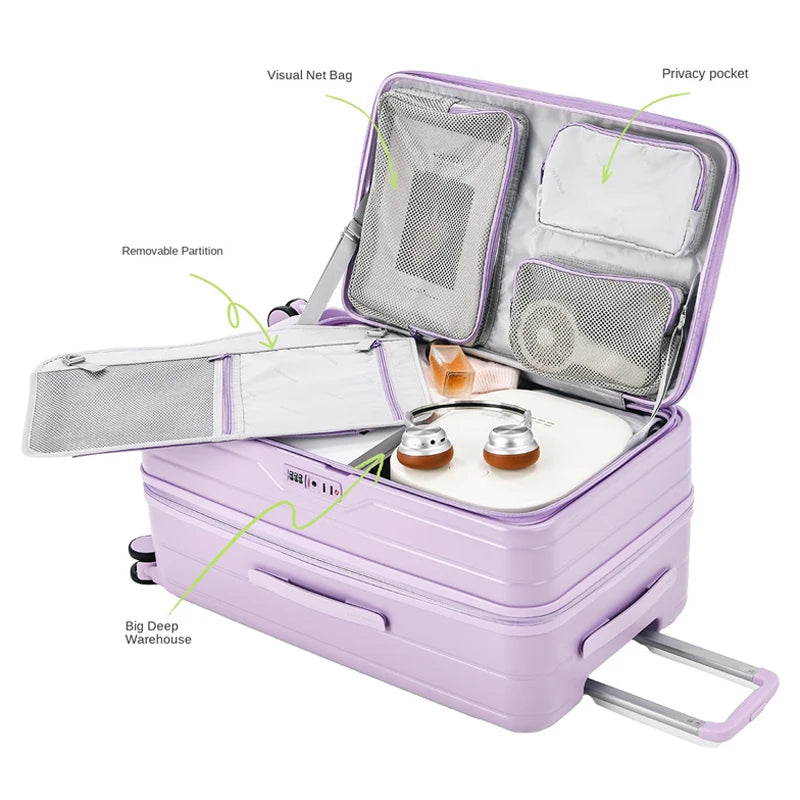 Side-Opening Lid Large Capacity Travel Suitcase Lightweight Pure PC Expandable Trolley Case 24/26/28/30inch Luggage High Quality Whispering Desires Shoppe