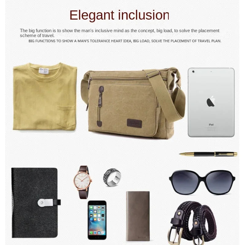 Unisex Canvas Multi-Pocket Crossbody Satchel