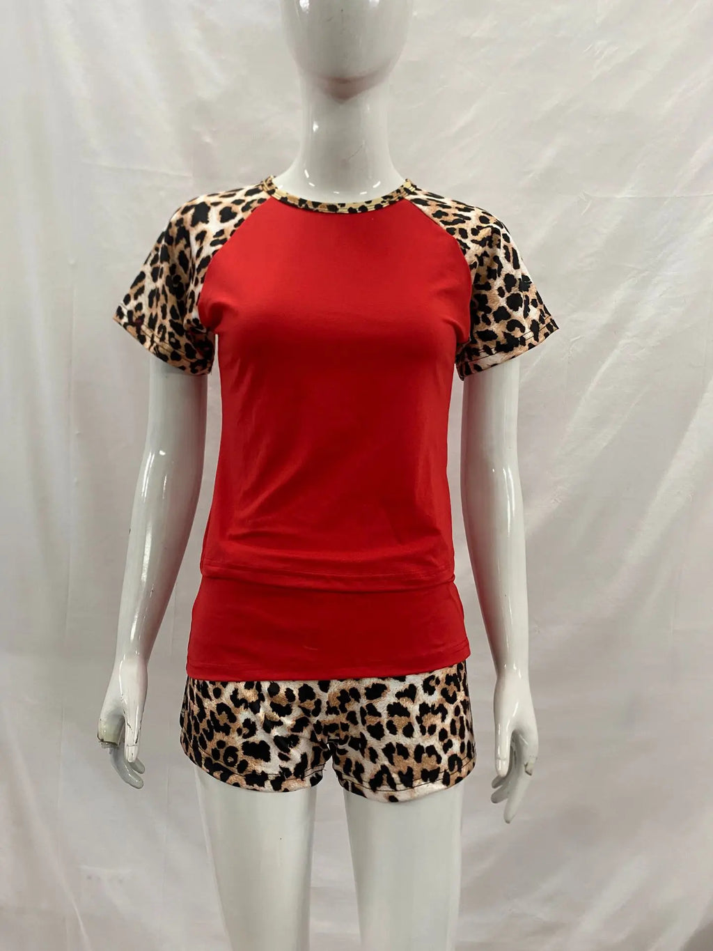 Women's Leopard-Patchwork Tee and Shorts Set