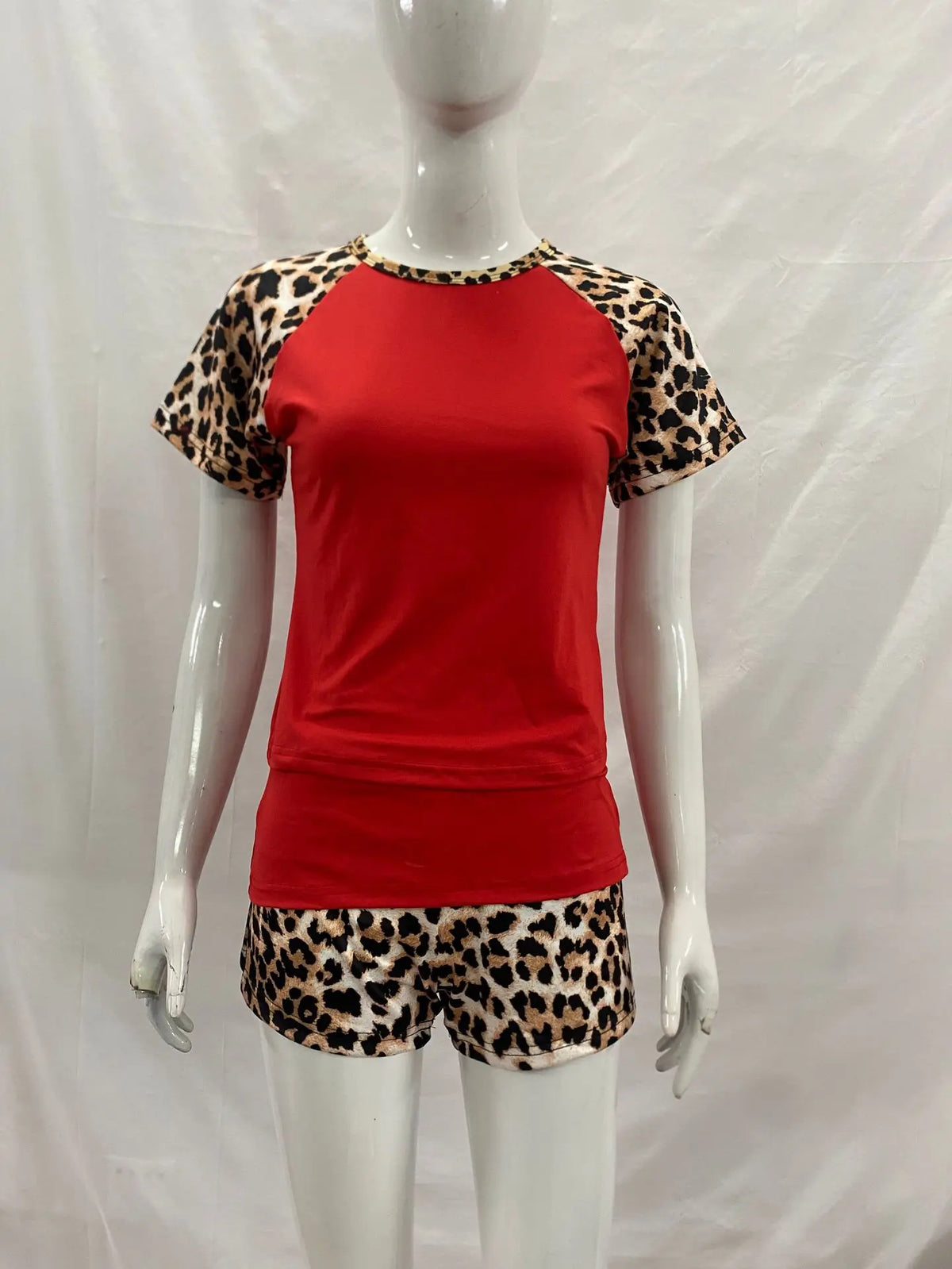 Women's Leopard-Patchwork Tee and Shorts Set