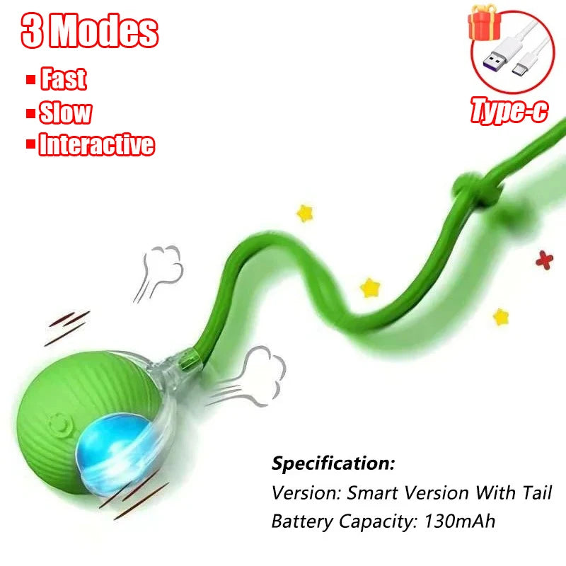 Rechargeable Rolling Cat Ball with Faux Tail