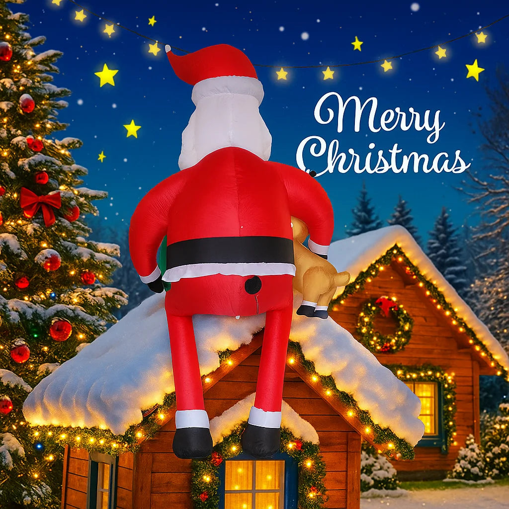 9.5 ft Inflatable Santa & Reindeer Christmas Yard Decoration