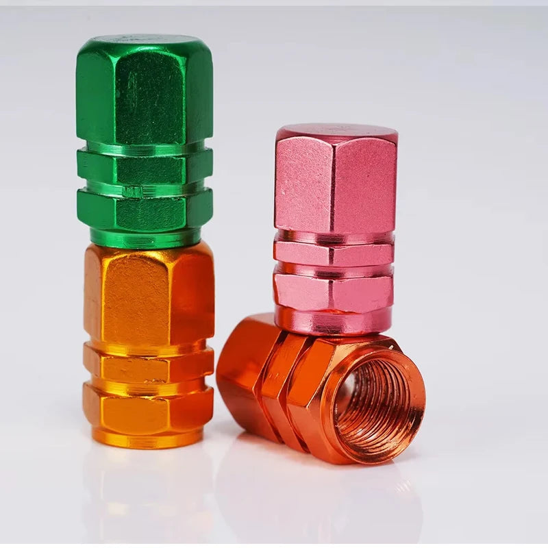 Aluminum Tire Valve Caps with Plastic Liners – Set of 4