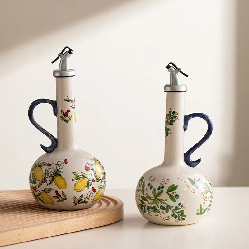 Decorative Ceramic Oil and Vinegar Dispenser