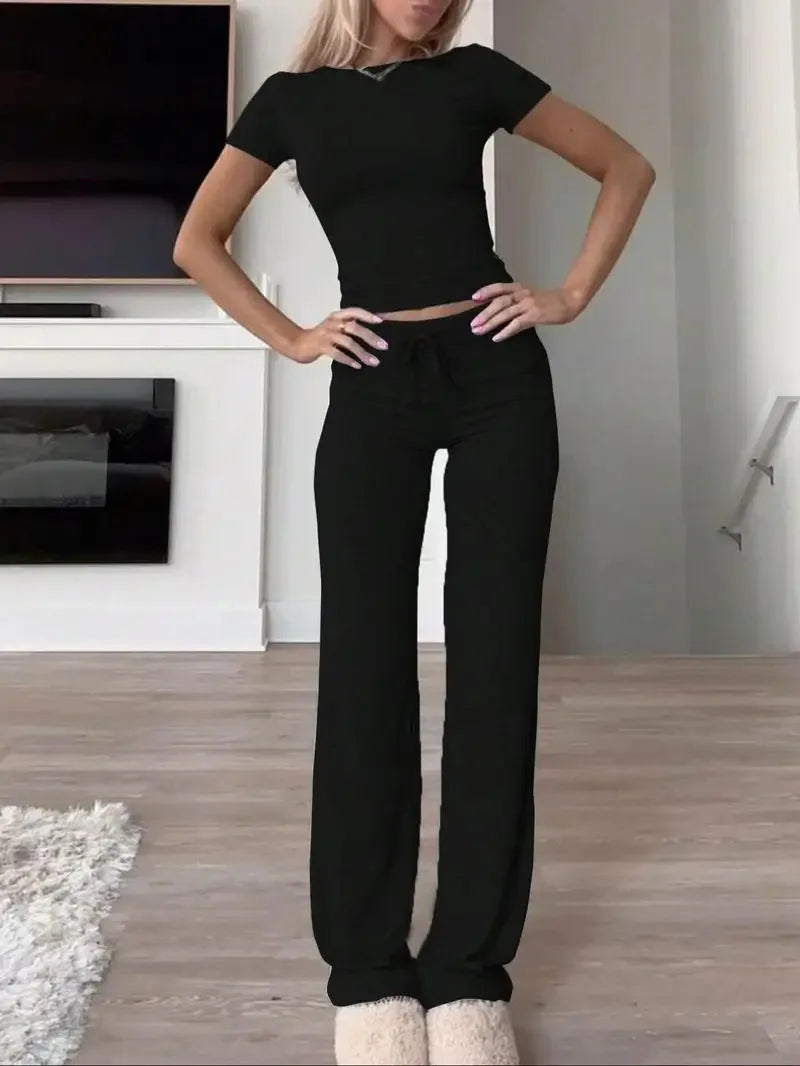 Solid Short-Sleeve Top & Pants Set