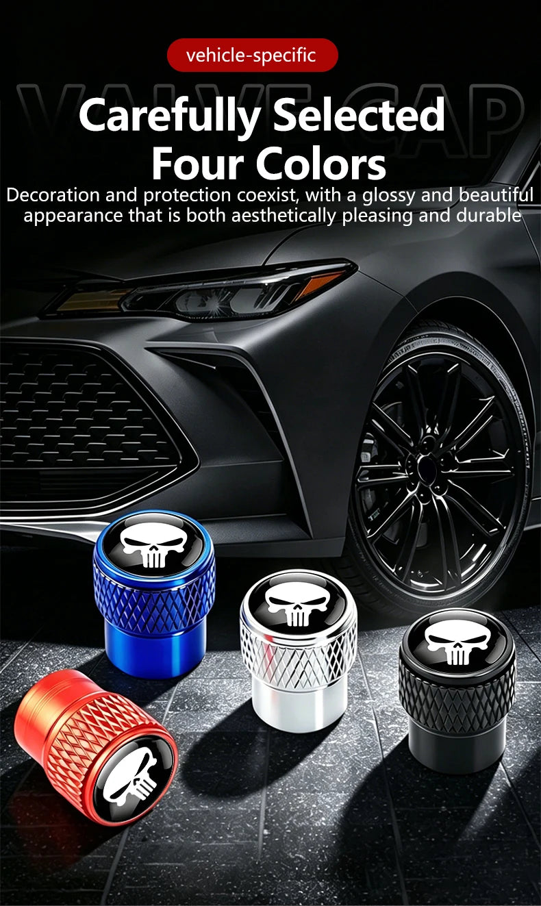 Metal Skull-Design Tire Valve Caps – Set of 4