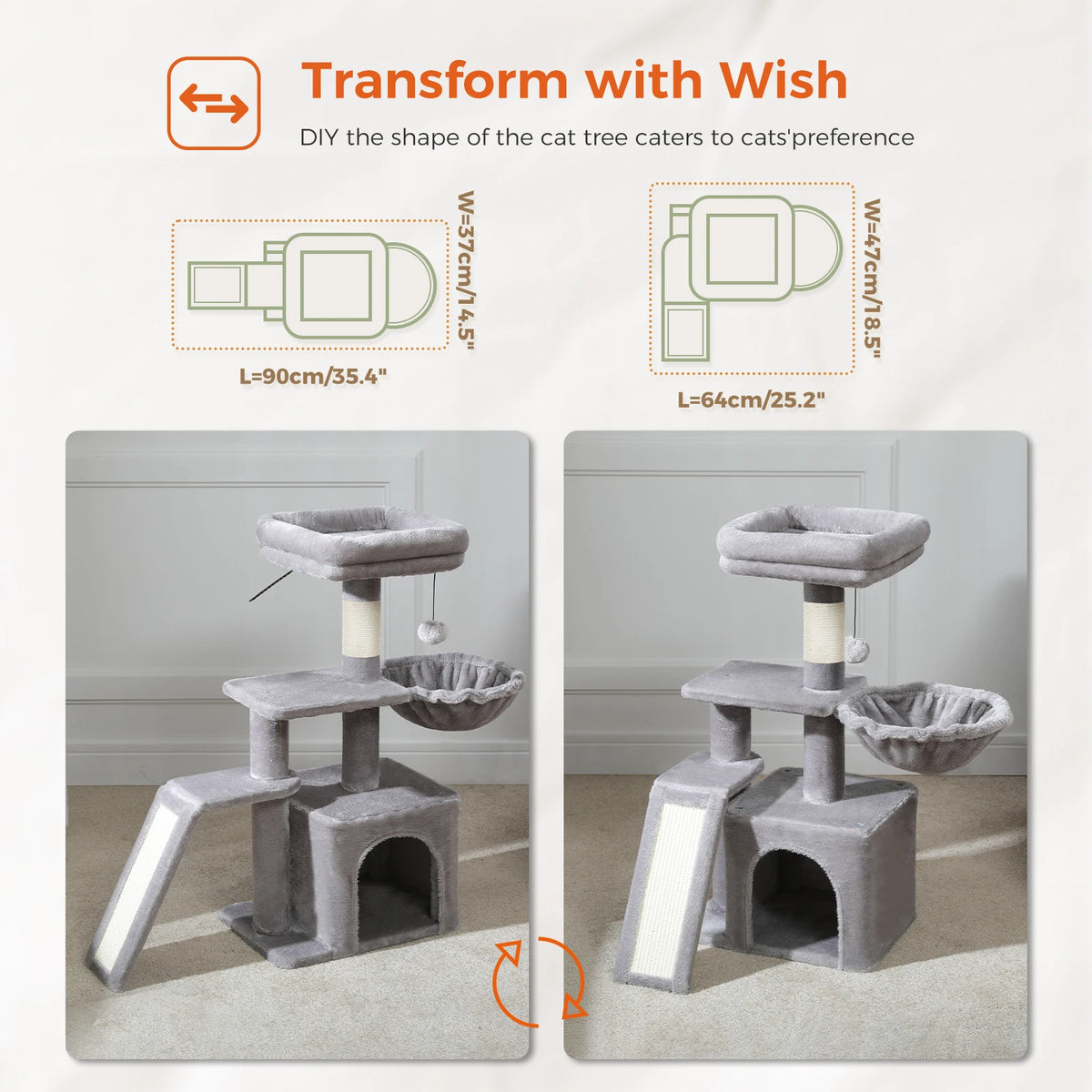 Compact Cat Tree with Removable Perch & Hammock