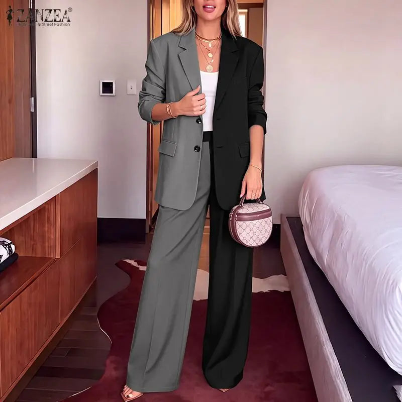 ZANZEA Patchwork Blouse and Pants Set