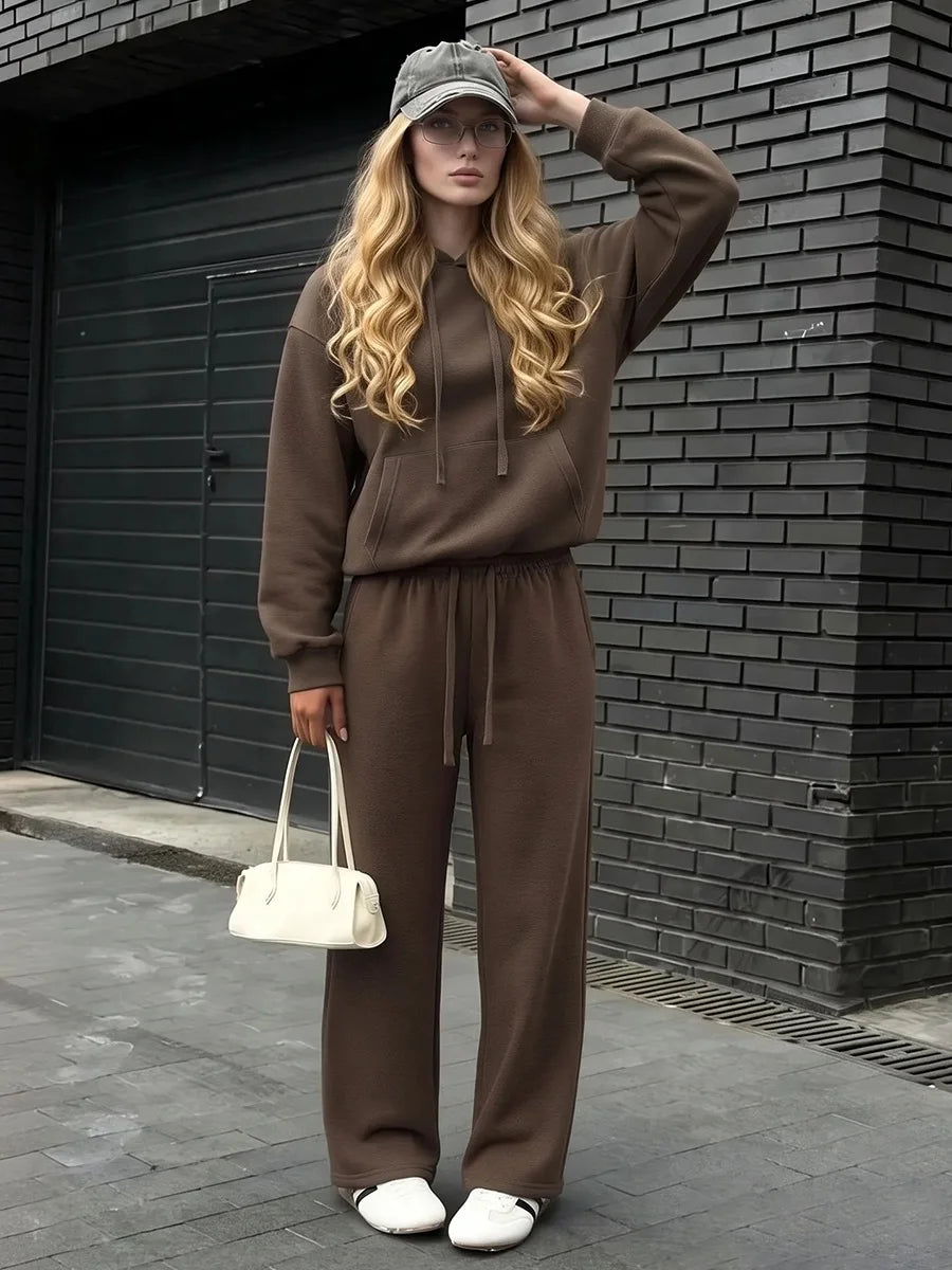 Women's Cotton-Blend Hoodie and Wide-Leg Pants Set